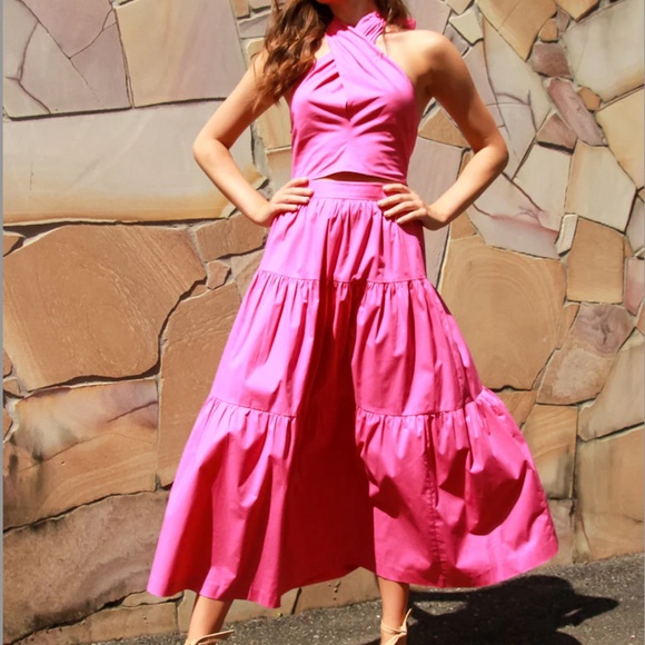 STAUD Other - STAUD Women's Sea Skirt Peony Pink Poplin Smocked Kai Top Size 6